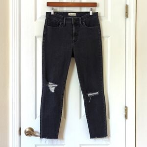 Madewell Classic 9" High Rise Distressed Ankle Cropped Skinny Jeans Black 29